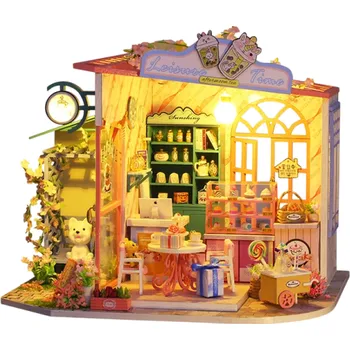 ostatní stavebnice Mini cukrárna 22,5 x 19,5 x 18,5 cm Miniaturní LED stavebnice s nábytkem Realistický model bez krytu Dekorativní osvětlená mini cukrárna s detaily