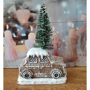 Vánoční dekorace Perníkové auto X606 s LED světlem