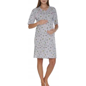 Dámská noční košile Noční těhotenská bavlněná košile s dlouhým rukávem, světlý grafit, motýlci, L