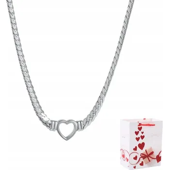 Náhrdelník Dámský Stříbrný Náhrdelník Srdce Lásky Široký Řetízek Chirurgická Ocel