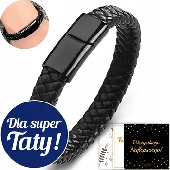 Náramek Pánský náramek KailaArt kožený černý 21 cm ocel