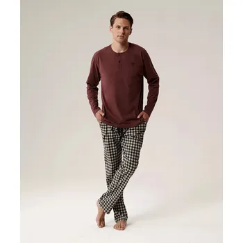 Pánské pyžamo Pánské pyžamo Atlantic long, šedá melanžově červená L i384_50109818