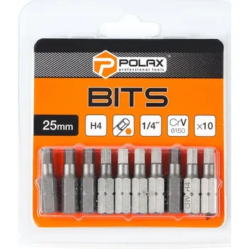 Bit Sada bitů 25mm, H4 1/4", ocel 6150CRV (10 ks) Polax