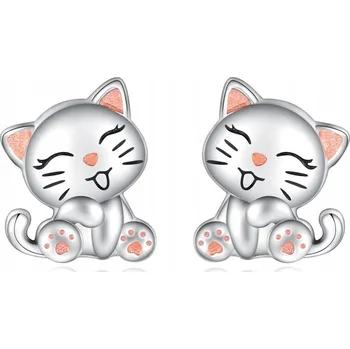 Náušnice POSTŘÍBŘENÉ NÁUŠNICE KOČIČKY PRO DÍVKU STŘÍBRO 925 ŠROUBOVACÍ ZAPÍNÁNÍ