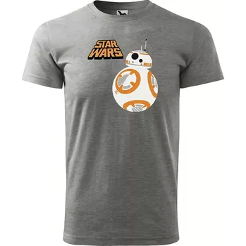 Pánské oblečení Sablio Tričko s potiskem Star Wars BB-8 s textem - šedé L