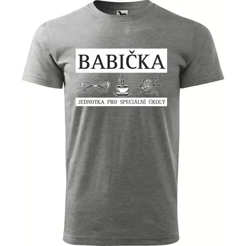 Sablio Tričko s potiskem Babička - Jednotka pro speciální úkoly - šedé 3XL