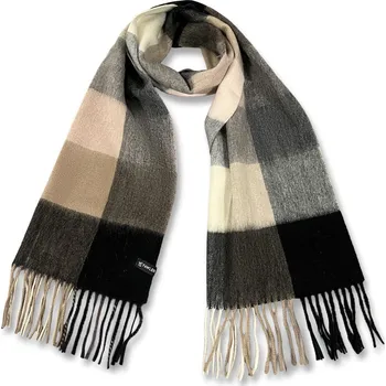 Šála Aurora | Vlněná károvaná šála v pískové a šedé barvě - Fawler