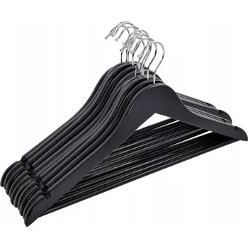 Věšák DŘEVĚNÉ VĚŠÁKY ČERNÉ LOFT, SADA VĚŠÁKŮ NA OBLEČENÍ 10 Ks