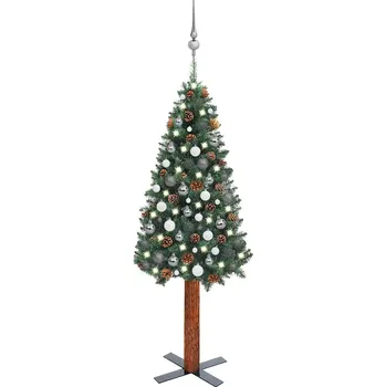 Vánoční stromek vidaXL Úzký vánoční stromek s LED a sadou koulí zelený 150 cm PVC