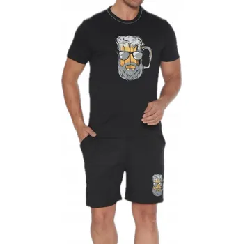 Pánské pyžamo Pánské pyžamo černé - kraťasy ke kolenům, motiv piva M
