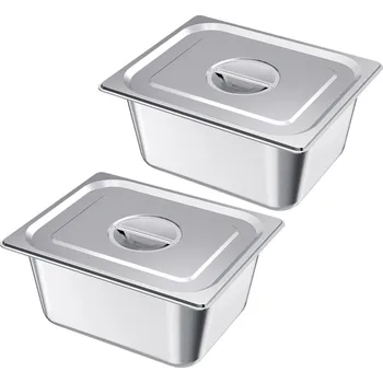 Vevor Nerezové parní gastronádoby s pokličkami 1/2×148 mm 9 l 2 ks