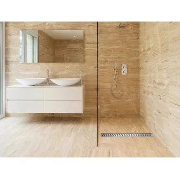 Odvodňovací žlab Sprchový žlab 950 mm, EASY do prostoru, boční odtok D 40, rošt HARMONY, plast/nerez ocel lesk