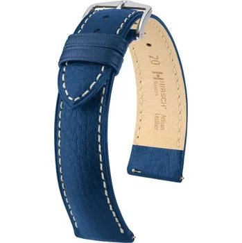 Módní doplněk Řemínek Hirsch Boston - modrý - 20 mm - L – Standardní délka (doporučujeme) - 18 mm - Stříbrná + 5 let záruka a dárek ZDARMA