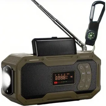 Powerbanka Malé Solární Rádio s Kličkou Bluetooth AM FM USB Powerbank 5000 mAh Svítilna DYNAMO