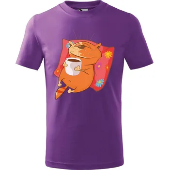 Dětské tričko Kočka se šálkem Velikost: 134/8 let, Barva trička: Fialová