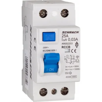 Proudový chránič Schrack AMPARO Proudový chránič 250V, 10kA, 25A, 2P, 30mA, AC