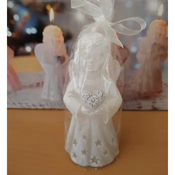 Svíčka Svíčka andílek se srdíčkem stříbrná 10cm