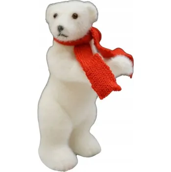Obraz Bílý plyšový medvěd stojící v červené šále 19 cm