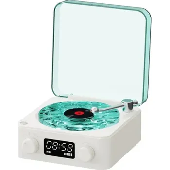 Reproduktor ve tvaru gramofonu 14 x 15 x 6,7 cm Bluetooth s atmosférickým světlem 4 režimy bílého šumu TF karta AUX retro bezdrátový bílá