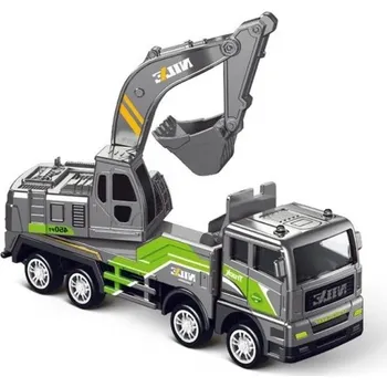 autíčko Kovový model nákladního auta s bagrem Realistická stavební miniatura Detailní kovové provedení