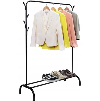 Věšák STOJANOVÝ VĚŠÁK NA OBLEČENÍ KOVOVÝ REGÁL POLICE VELKÝ ČERNÝ LOFT ŠATNA