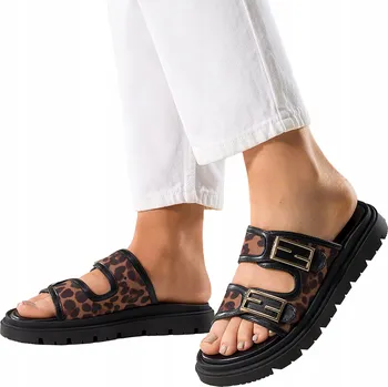 Dámské žabky NAZOUVÁKY Dámské Černé Na Běžící Platformě Zlatá Nazouvací Ozdoba r 39