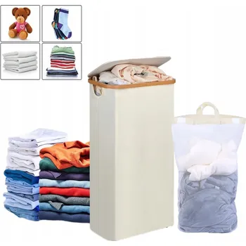 Koš na prádlo KOŠ NA PRÁDLO NA ŠPINAVÉ PRÁDLO PLASTOVÝ S VÍKEM 63L SKLÁDACÍ