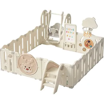 Dětská ohrádka Emporio Dětská ohrádka s houpačkou, basketbalovým košem a skluzavkou, 190 × 196 cm, béžová