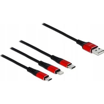 Datový kabel DeLOCK 85891 kabel USB 0,3 m 2.0 USB A USB C/Micro-USB B/Lightning Černý, Červený