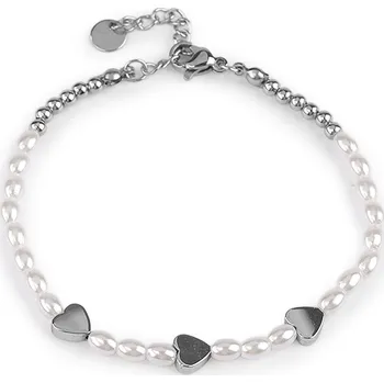 Náramek Náramek z nerezové oceli perlový, barva 3 bílá srdce