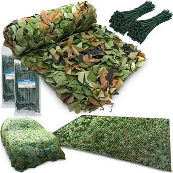 Krycí plachta VOJENSKÁ MASKOVACÍ SÍŤ 4x6m STÍNICÍ KAMUFLÁŽOVÁ ZAHRADNÍ 24m2 + STAHovací PÁSKY