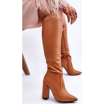 Dámské kozačky KLASICKÉ VYSOKÉ KOZAČKY NA PODPATKU NUDE 39