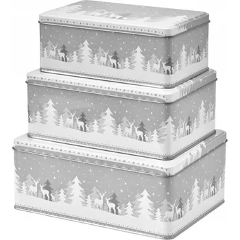 Obraz Vánoční plechové dózy 3 ks stříbrná sada