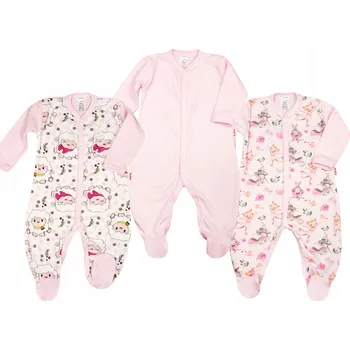 Kojenecký overall Balení 3 ks ORGANICKÝCH Bavlna Overal GOTS, světle růžová, vel. 74 KLEKLE