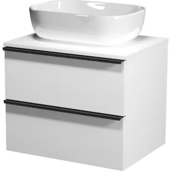 CERSANIT 3D Nábytkový set Cersanit Virgo 60, skříňka Skříňky Cersanit Virgo 60 s deskou bílá, úchytky černé, umyvadlo Moduo 50 na desku obdélníkové bílé S522-019;K116-050