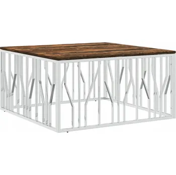 Konferenční stolek Konferenční stolek, stříbrný, nerezová ocel a masivní dřevo