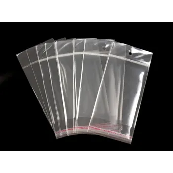 Obalový materiál PP sáček s lepicí klopou a závěsem 8x12 cm, malé, transparent