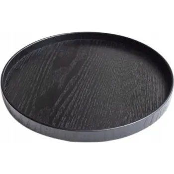 Černý Kulatý Dřevěný Podnos na Čaj 30 cm