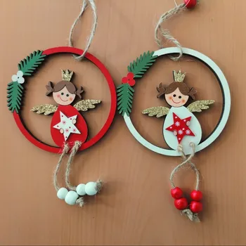 Vánoční dekorace Dřevěný andílek v kruhu X547 mix
