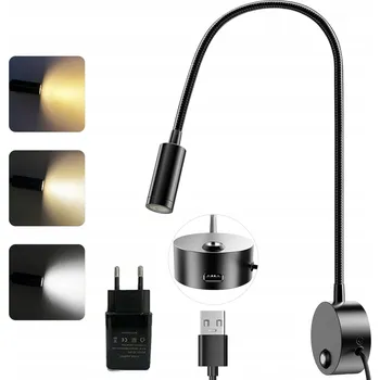 Lampička NÁSTĚNNÁ LED LAMPIČKA NA ČTENÍ K POSTELI S FLEXIBILNÍM RAMENEM ČERNÁ