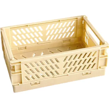 Úložný box Skládací plastový úložný box s rukojeťmi 15 x 10 x 5,8 cm Přenosná skladovací krabička na drobnosti Organizér do domácnosti kanceláře žlutá