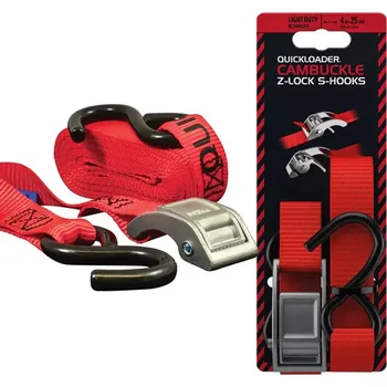 Upínací popruh Quickloader popruh se sponou Cambuckle Z-lock S-Hooks 400 kg4 m Červená 25 mm
