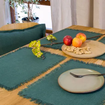 prostírání Lněné prostírání 4ks 40x30cm tmavě zelené