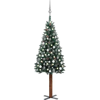 Vánoční stromek vidaXL Úzký vánoční stromek s LED a sadou koulí zelený 180 cm