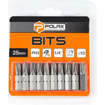 Bit Sada bitů 25mm, PH3 1/4", ocel 6150CRV (10 ks) Polax