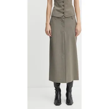 Dámská sukně Sukně s příměsí vlny Samsoe Samsoe SATOVE šedá barva, midi, F24400133 90X, vel. M