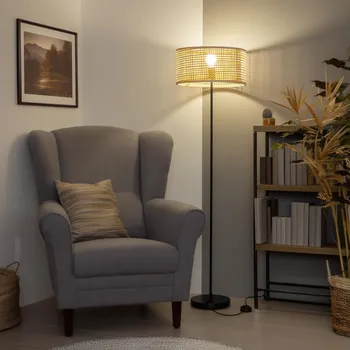 Lampička Brilagi - LED Stojací lampa CERIA 1xE27/40W/230V pr. 25 cm bambus/černá