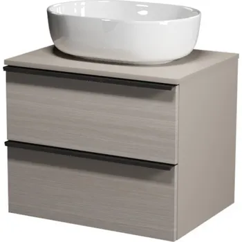 CERSANIT 3D Skříňka Cersanit Virgo 60 s deskou šedá, úchytky černé, umyvadlo Moduo 50 na desku oválné bílé S522-023;K116-049