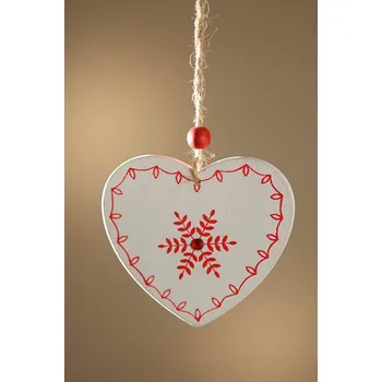 Vánoční dekorace Dřevěné srdíčko s potiskem bílé 5150-W