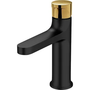 Vodovodní baterie CERSANIT 3D Baterie Cersanit Inverto umyvadlová stojánková, s příslušenstvím, bez výpusti, černá / zlatá páka, S951-295 S951-295